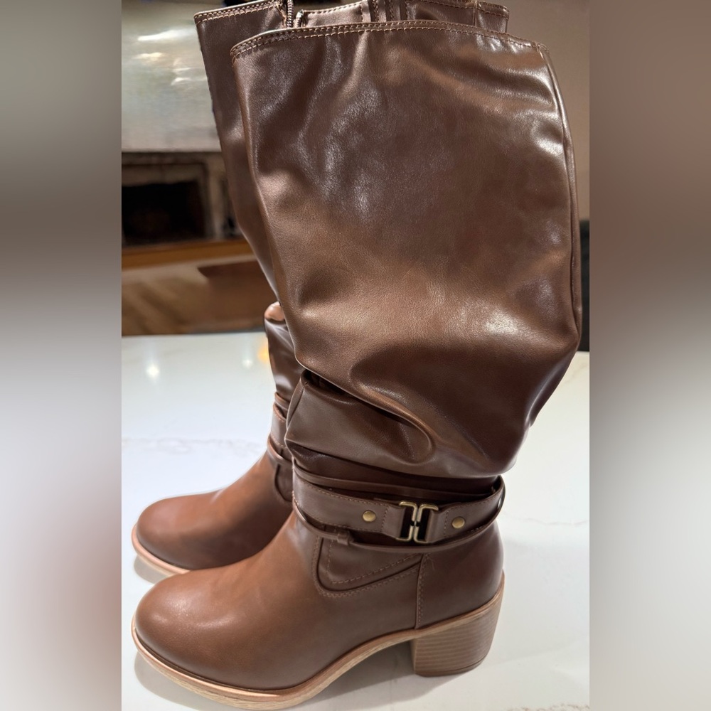🥳NEW🥳BOOTS, 2 1/2” Block Heel, Slouch Style, 15” Shaft, Chocolate Brown, Size 9